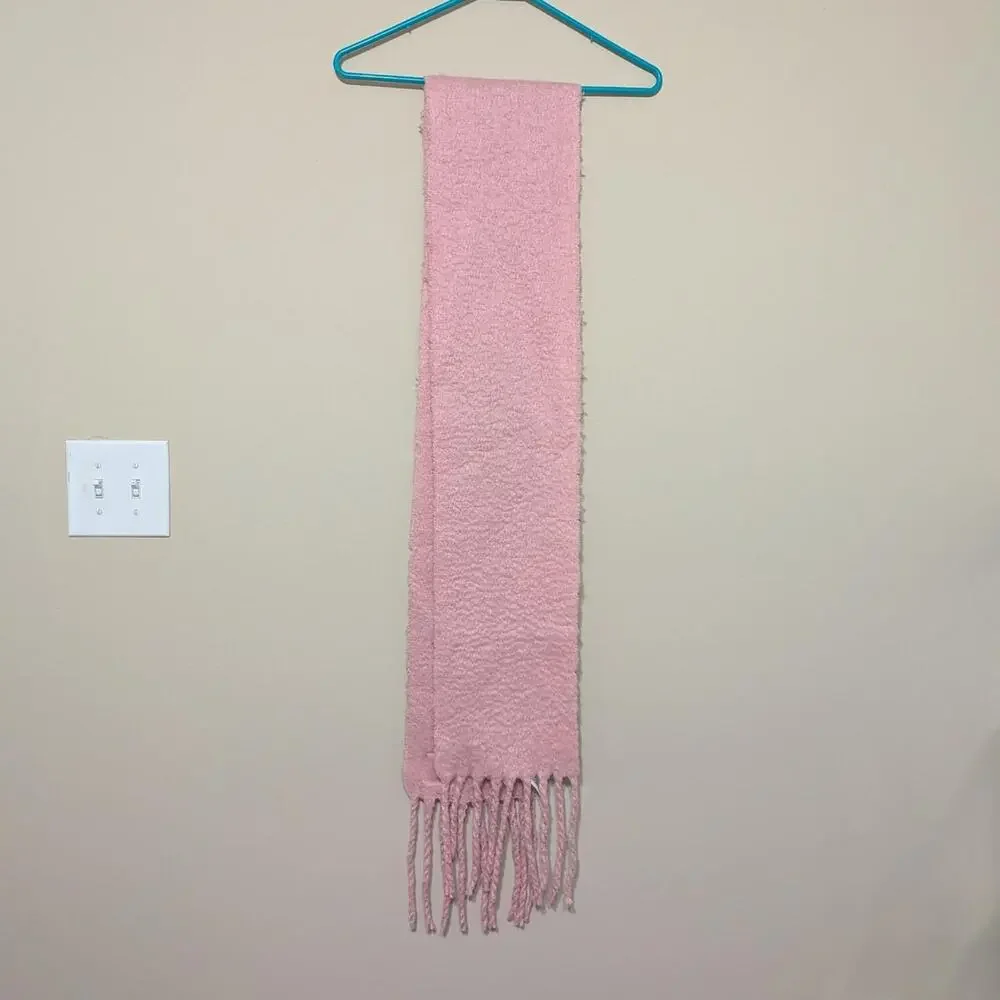 H&M Coquette Pink Cozy Scarf With Textured Weave And Fringe
